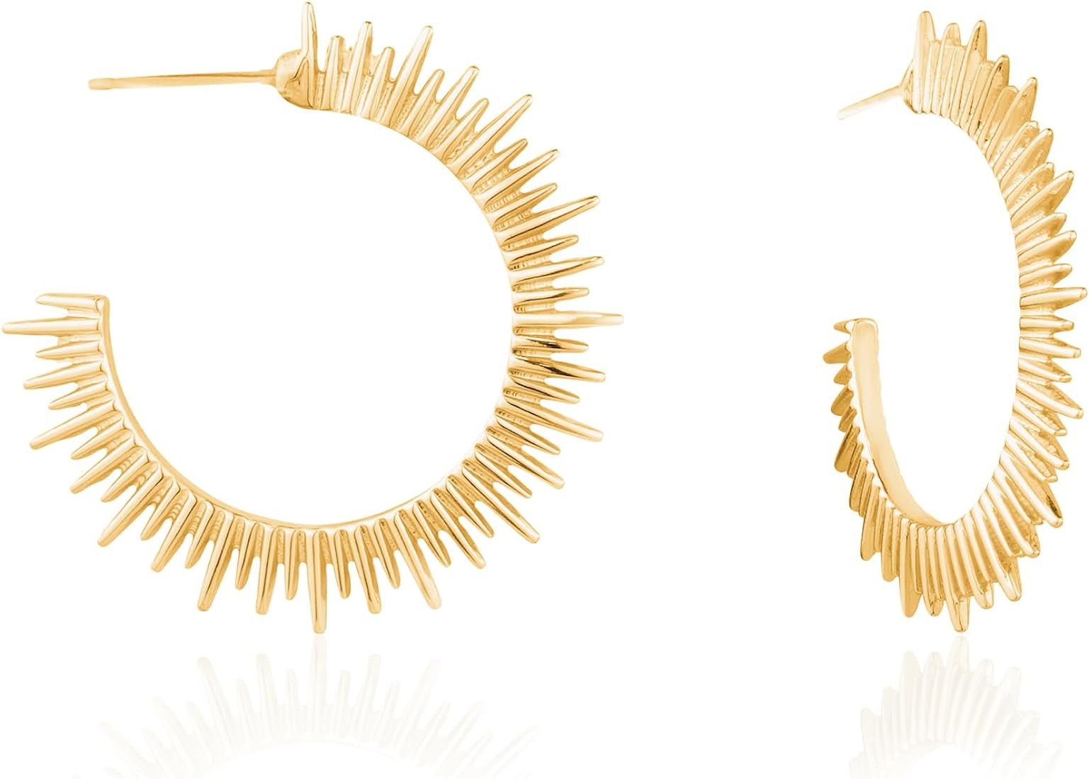 ALLISON ROSE ATELIER – Women’s Spike Earrings – 16k Gold Plated Open C Sun Hoop Earrings ... | Amazon (US)