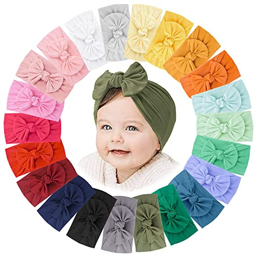 Jesries 22 PCS Baby Headbands Soft Nylon Hairbands with Bows Girls Hair Accessories for Newborn Infant Toddler Kids Handmade | Amazon (US)