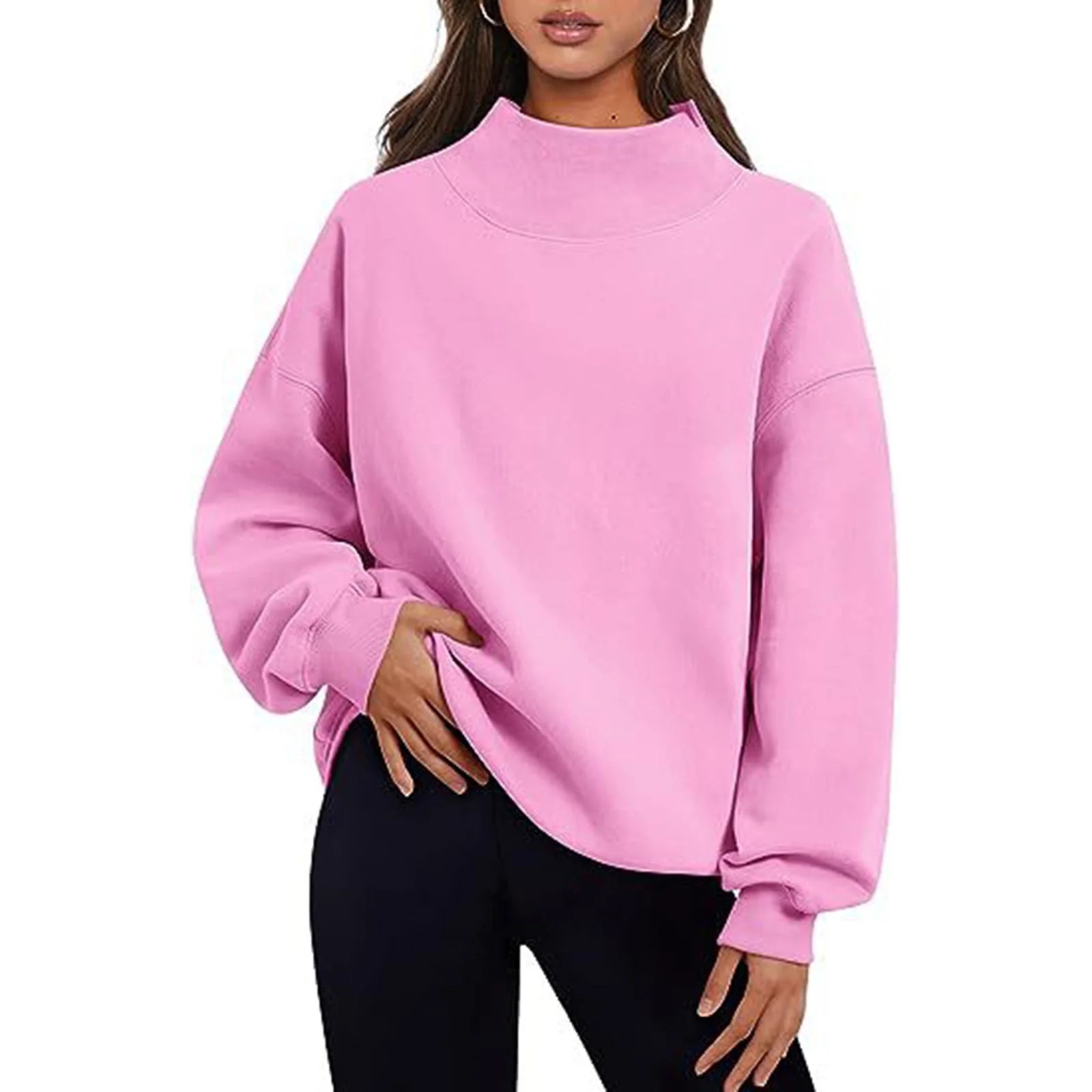 biudgviw Oversized Sweatshirt for Women Winter Comfy Long Sleeve Pullover Tops Warm Fleece Mock N... | Walmart (US)