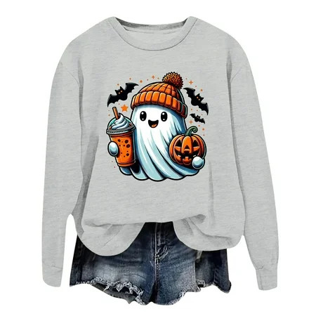 Halloween Sweatshirt Funny Novelty Pumpkin Print Shirts 2024 Fashion Trendy Sweatshirts Crewneck Sweatshirts Cute Graphic Pullover Tops Women S Halloween Sweatshirt | Walmart (US)