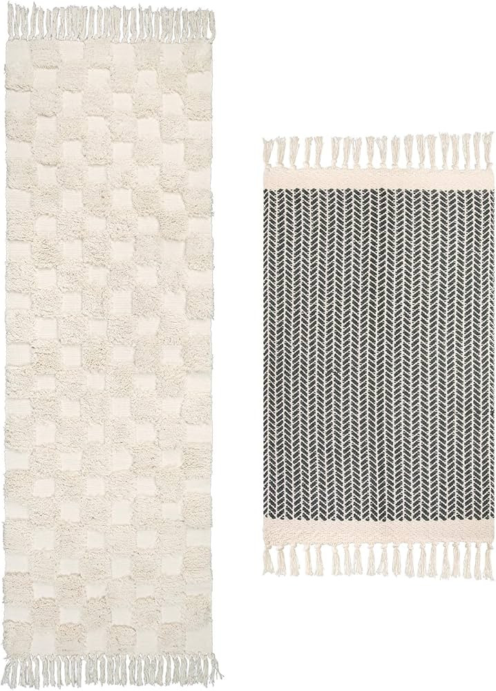 Lanffia Boho Runner Rug Set 2 Piece 2x6+2x3, Cotton Hallway Rug Runner Washable Rug with Tassels ... | Amazon (US)