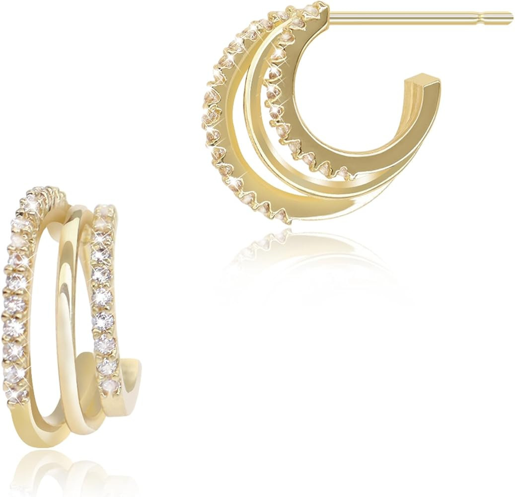 Chunky Gold Hoop Earrings for Women, Trendy 14K Gold Plated Gold/Silver Statement Earring Thick O... | Amazon (US)