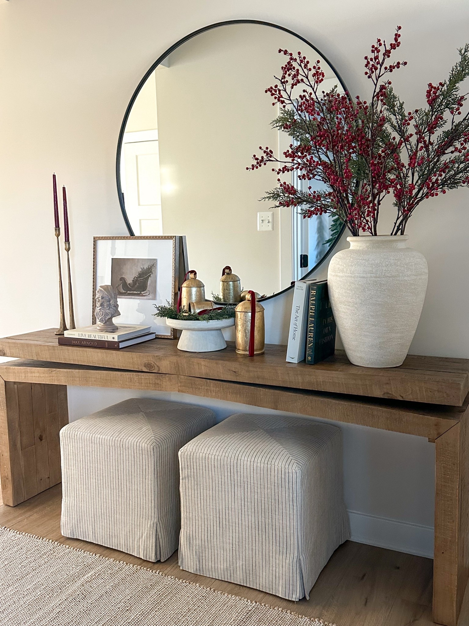 Holiday console table decor 
# consoletable #homedecor #christmasdecor #holidayconsoletabledecor 

#LTKHoliday #LTKSeasonal #LTKHome