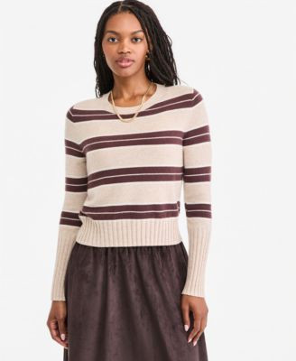 On 34th Women's 100% Cashmere Crewneck Shrunken Pullover Sweater, Macy's Exclusive - Mint Stripe | Macy's