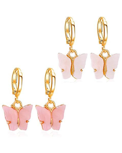 Butterfly Earrings Tiny Hoop Earrings Colorful Acrylic Butterfly Earrings For Women Girls (Small ... | Amazon (US)