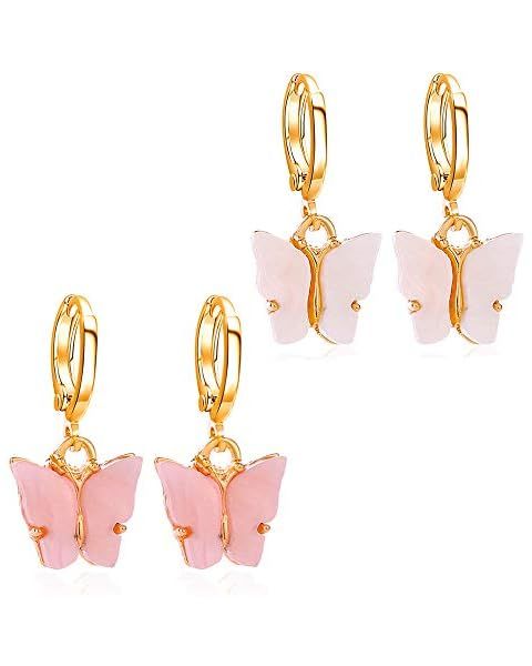 Butterfly Earrings Tiny Hoop Earrings Colorful Acrylic Butterfly Earrings For Women Girls (Small ... | Amazon (US)