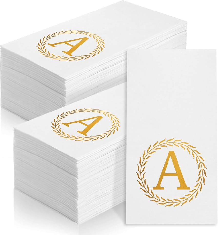 100 Gold Monogram Disposable Napkins - Letter A Hand Towels Decorative, Dinner Napkins for Guest,... | Amazon (US)
