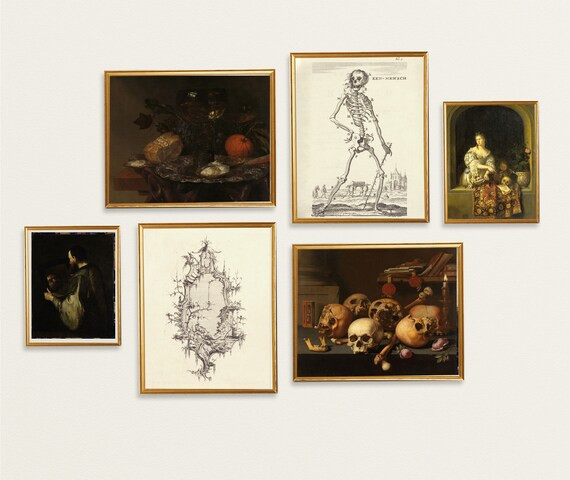 Halloween Gallery Wall Art | Vintage Gallery Wall Set | Skeleton Wall Decor | Skull Wall Decor | ... | Etsy (US)