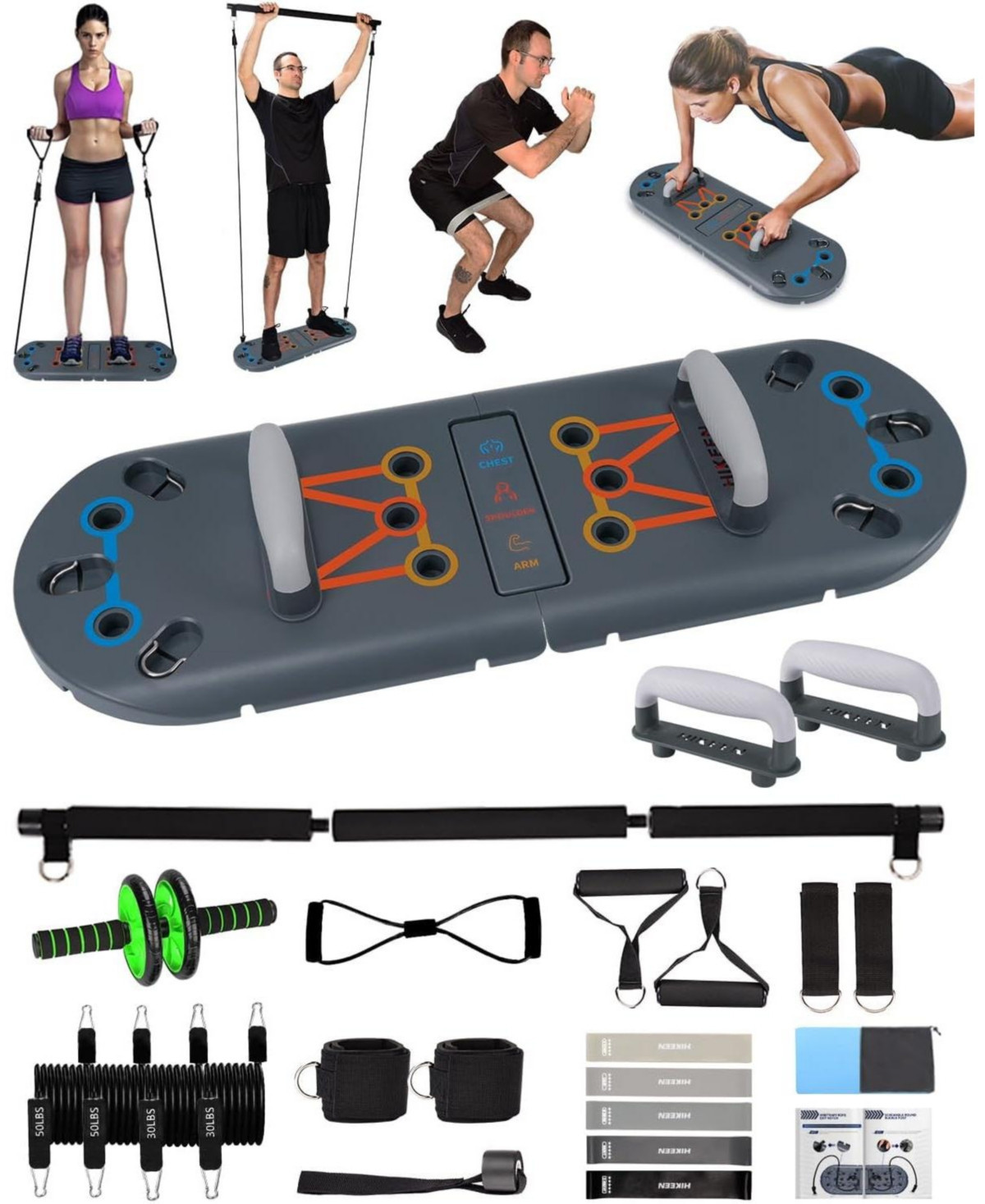 Hikeen Home Workout Equipment to Help Achieve Fitness Goals, 27-in-1 Portable Gym Exercise Equipment with Compact Push-Up Board, Resistance Bands - Bl | Macy's