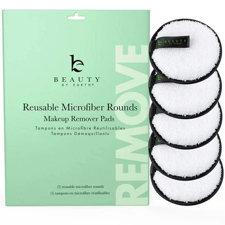 Beauty by Earth Reusable Microfiber Makeup Remover Pads - Pack of 5 Face Wipes for Women to Remover Make Up For Face Makeup or as Eye Makeup Remover Includes Small Laundry Bag for Washable Cleansing | Walmart (US)