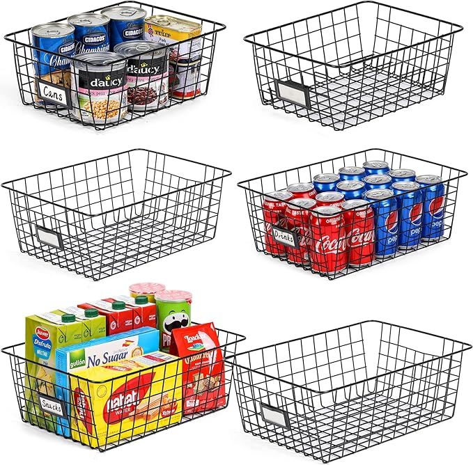 Amazon.com: 6 Pack [ Extra Large ] Wire Storage Baskets for Organizing with Lables, Pantry Organi... | Amazon (US)