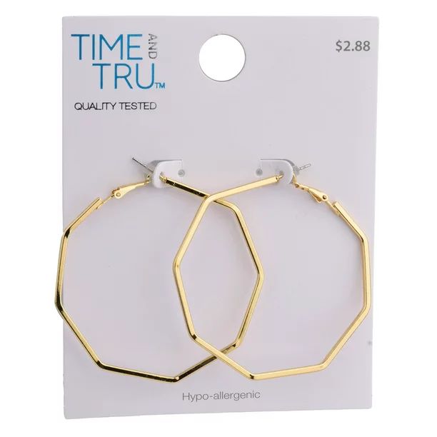Time and Tru Large Gold Octagon Hoop Earrings - Walmart.com | Walmart (US)