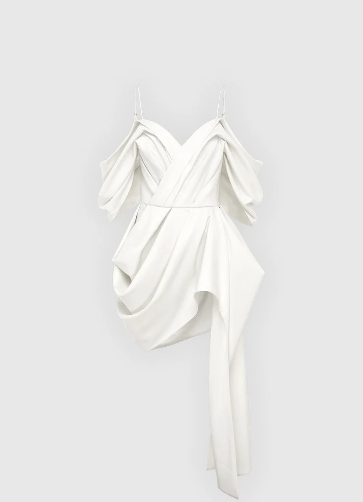 Caitlin Draped Mini Dress - Snow | LEO LIN