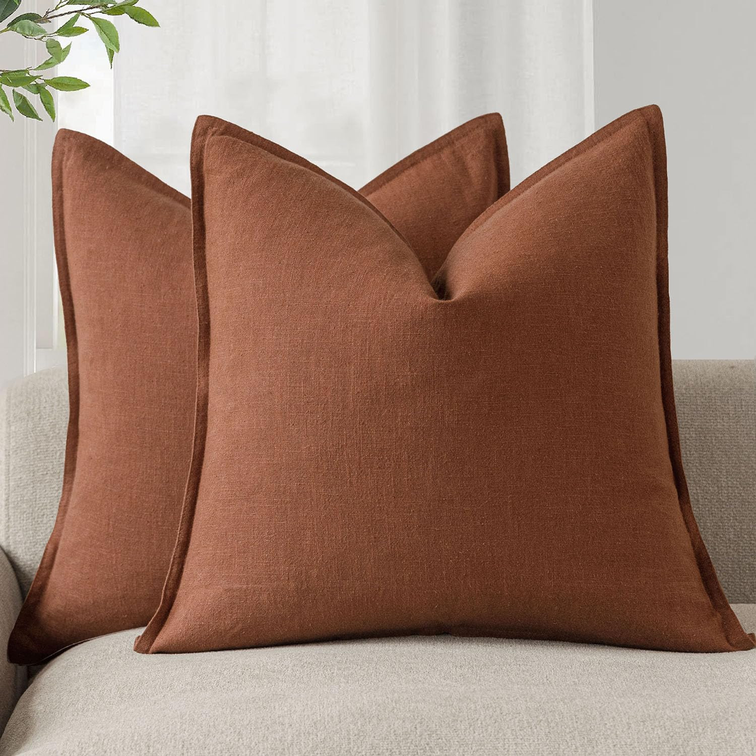 Foindtower Pack of 2, Decorative Linen Soild Throw Pillow Covers Soft Accent Cushion Case Farmhou... | Amazon (US)