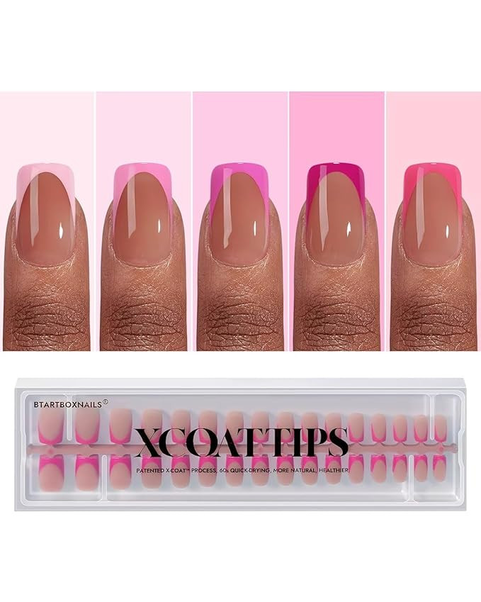 BTArtboxnails XCOATTIPS Press On Nails Short - 5 Pink Shades & 160PCS Square French Tip Nails, So... | Amazon (US)