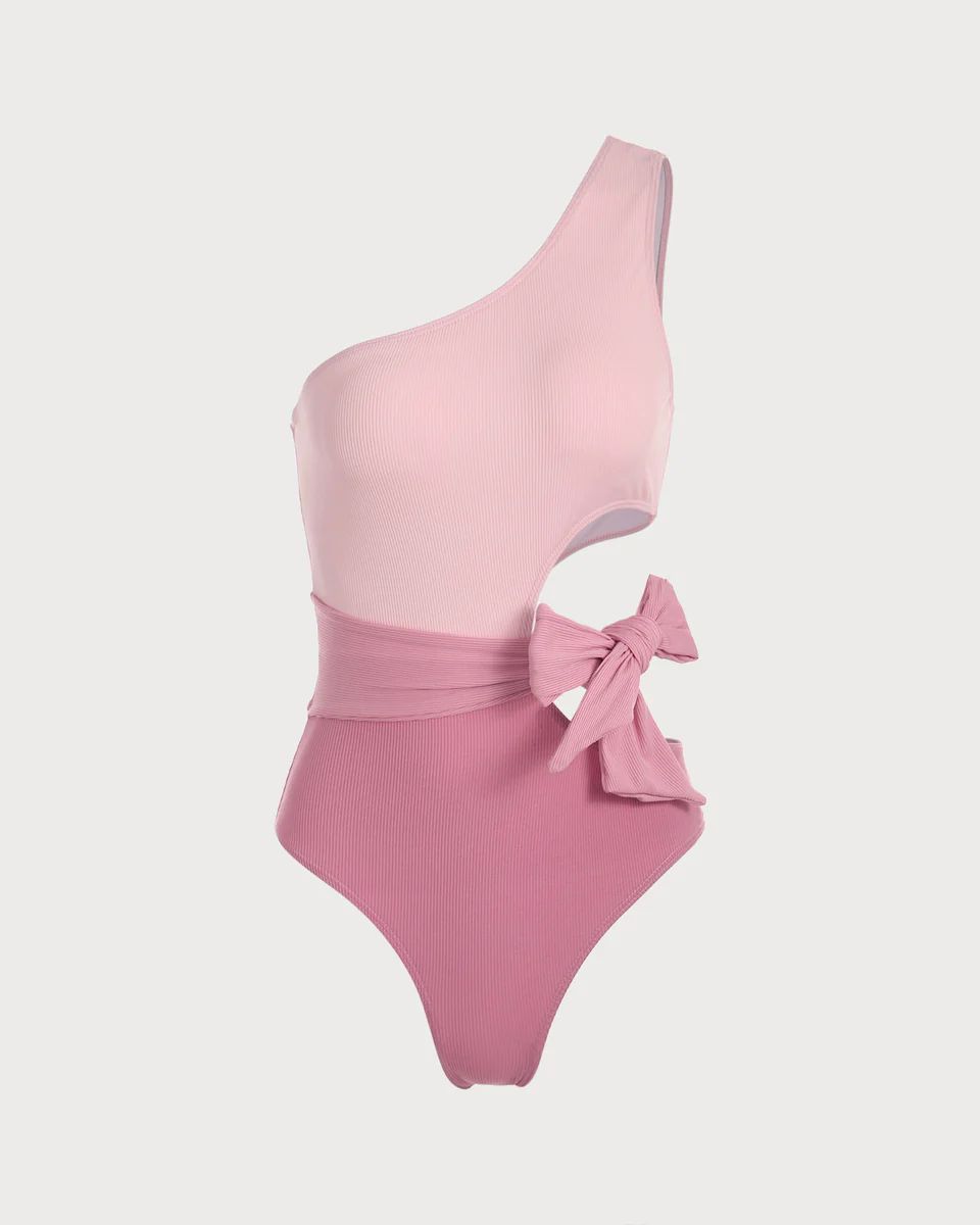 The Pink One Shoulder Cutout One-Piece Swimsuit | rihoas.com