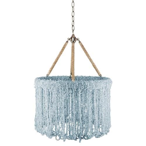 Ro Sham Beaux Lily Coastal Aquamarine Quartz Beads Nickel Hardware Chandelier - 18" | Kathy Kuo Home