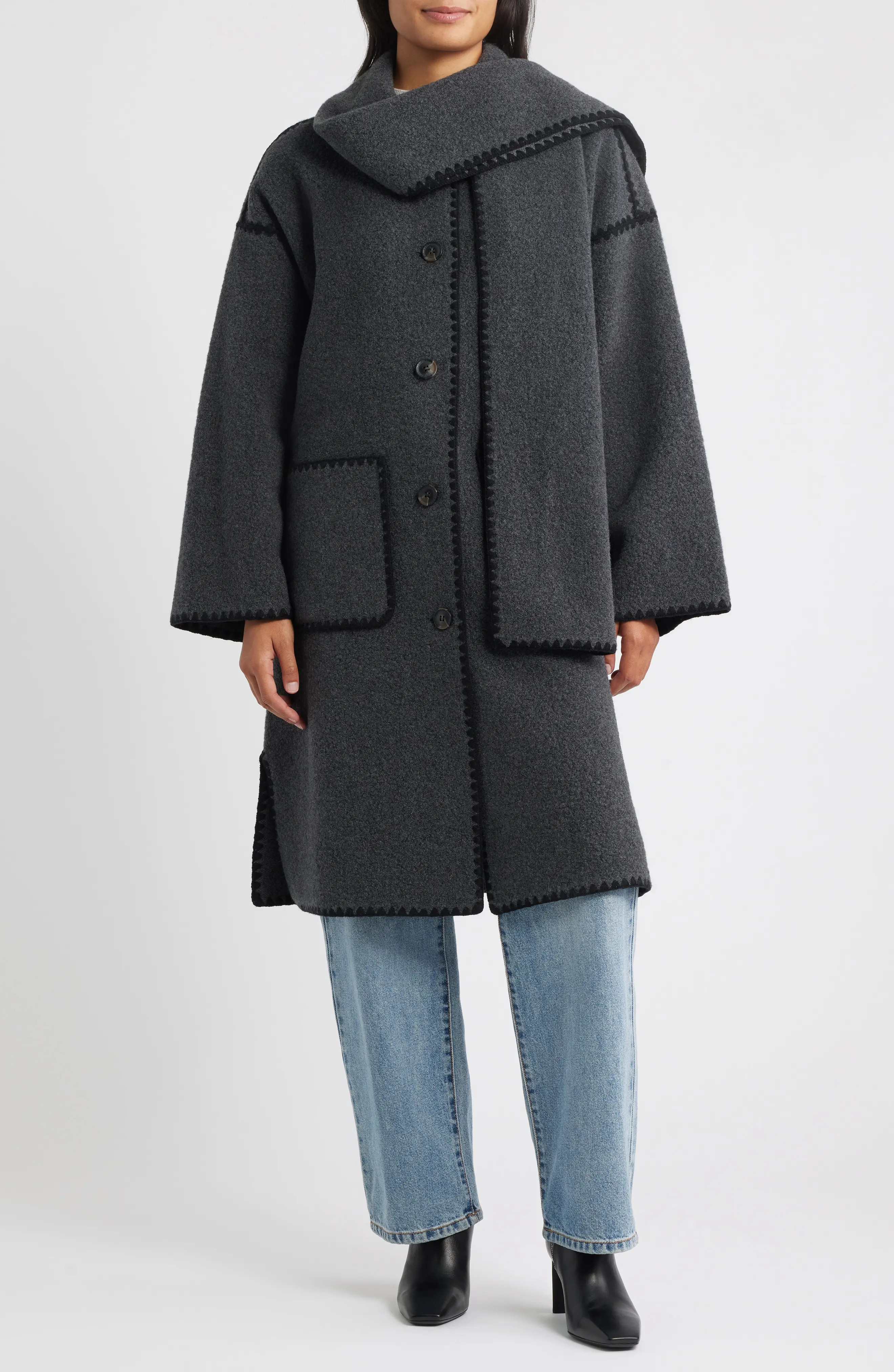 Embroidered Trim Long Scarf Coat (Women) | Nordstrom | Nordstrom