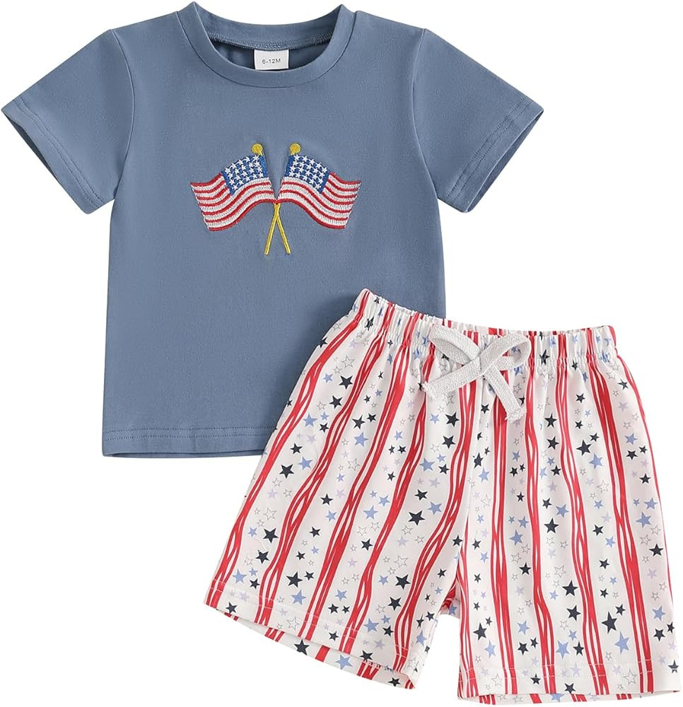 DuAnyozu 4th Of July Baby Boy Outfit Toddler USA Flag Truck T Shirt Top Shorts Fourth Of July Out... | Amazon (US)