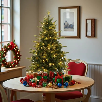 4 Ft Pre-Lit Artificial Christmas Tree With Lights, Fraser Fir Realistic PE PVC Branch Tips, Holiday Xmas Tree, Metal Stand Automatic Unfold Hinged De | Wayfair North America
