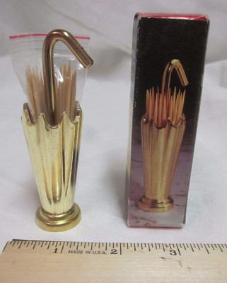 Vtg Brass Umbrella TOOTHPICK Holder Taiwan 3.5" Tall New Old Stock W Box NOS | eBay US