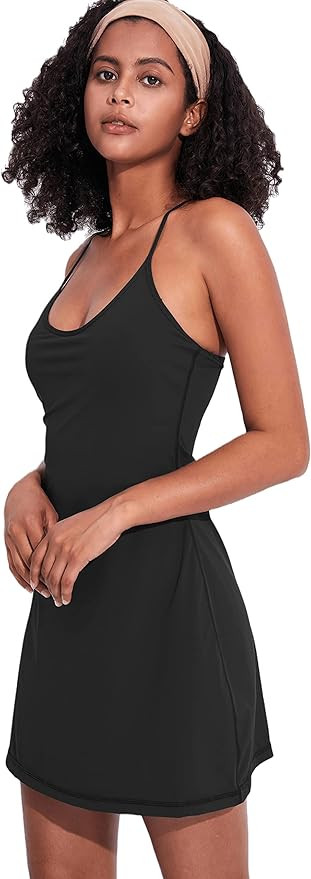 Amazon.com: Women's Exercise Workout Dress with Built-in Bra & Shorts Sleeveless Tennis Golf Athl... | Amazon (US)