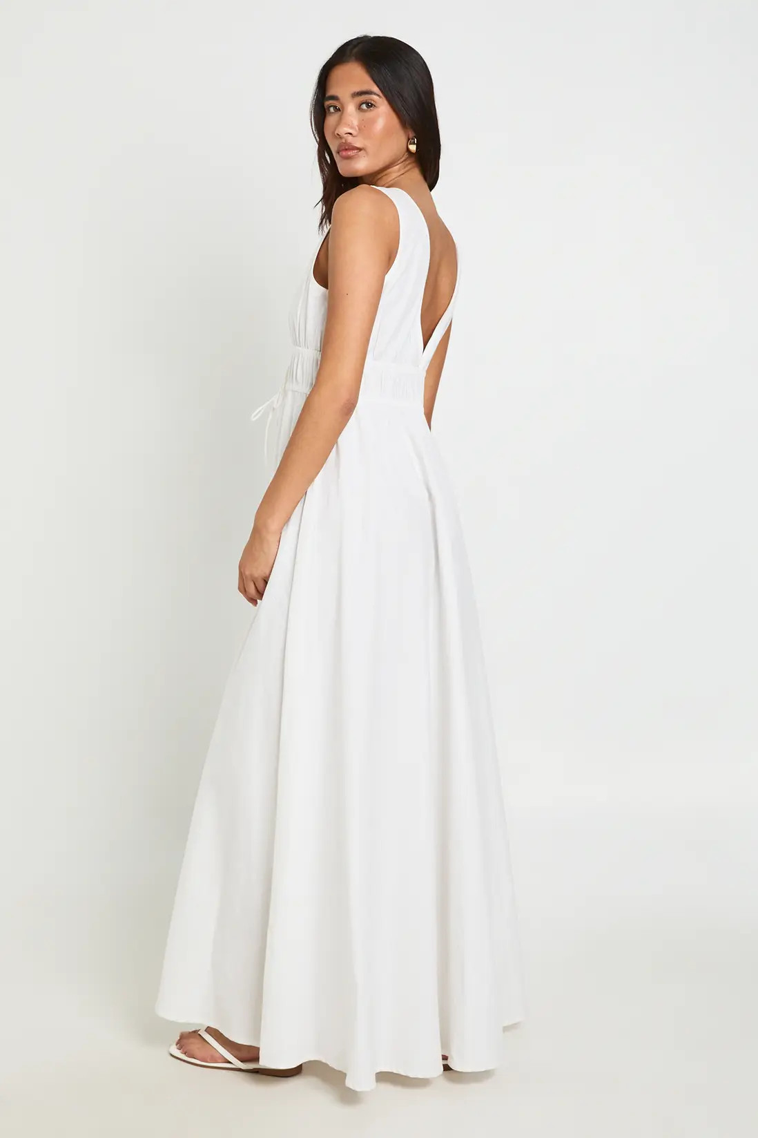 White Deep V Front Tie Maxi Skater Dress | Boohoo USA | boohoo (US & Canada)