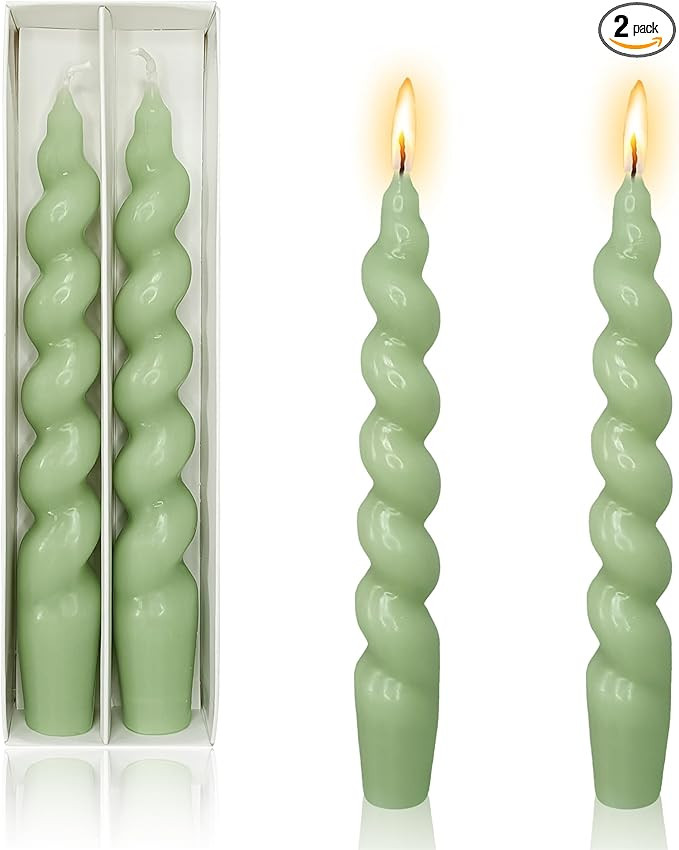 Taper Candle Green Spiral Candlesticks - 7INCH Short Tapered Candles Twisted Candlesticks Unscent... | Amazon (US)