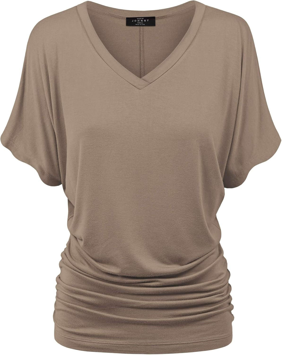 Made By Johnny Women's Solid Short Sleeve Boat Neck V Neck Dolman Top with Side Shirring | Amazon (US)