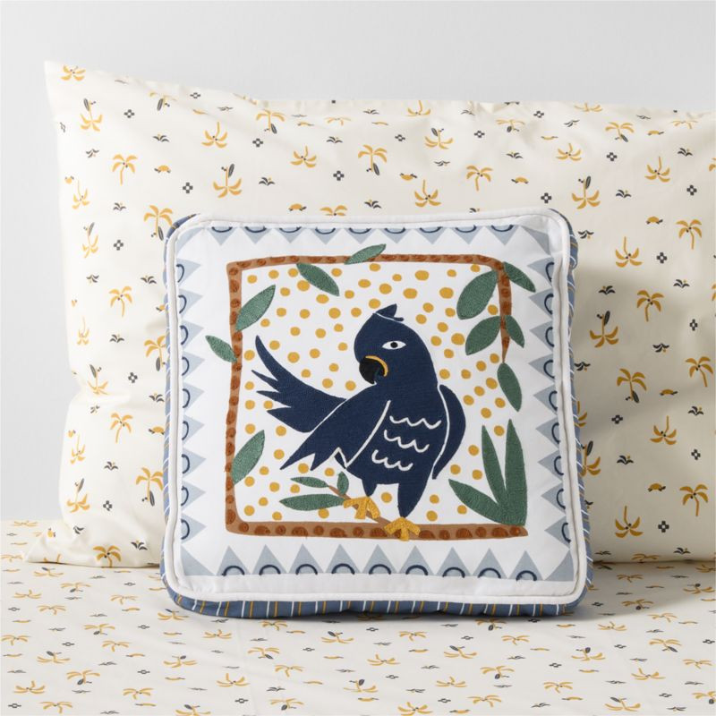 Endangered Animal Paulo Parrot Cotton Kids Throw Pillow | Crate & Kids | Crate & Barrel