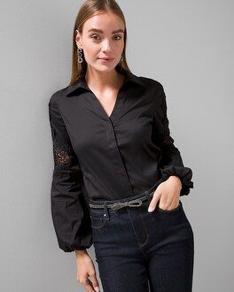 Lace Sleeve Poplin Shirt | White House Black Market