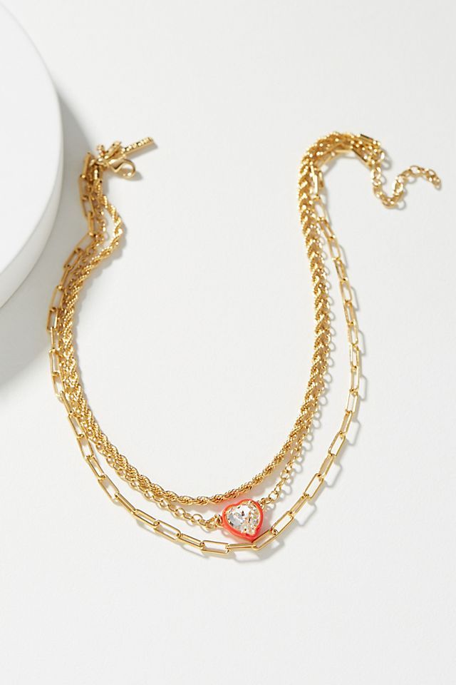 Lele Sadoughi Crystal Heart Layered Necklace | Anthropologie (US)