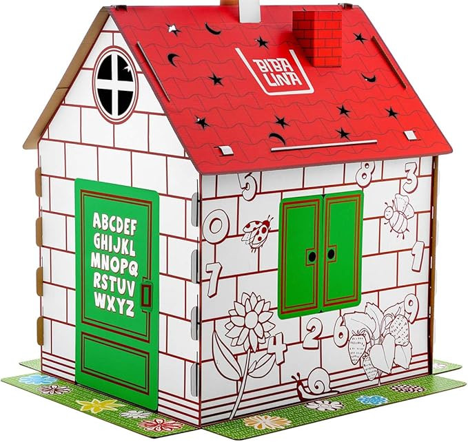 Cardboard Playhouse, Coloring Indoor and Outdoor Playhouse for Boys and Girls, Learn Numbers & Al... | Amazon (US)
