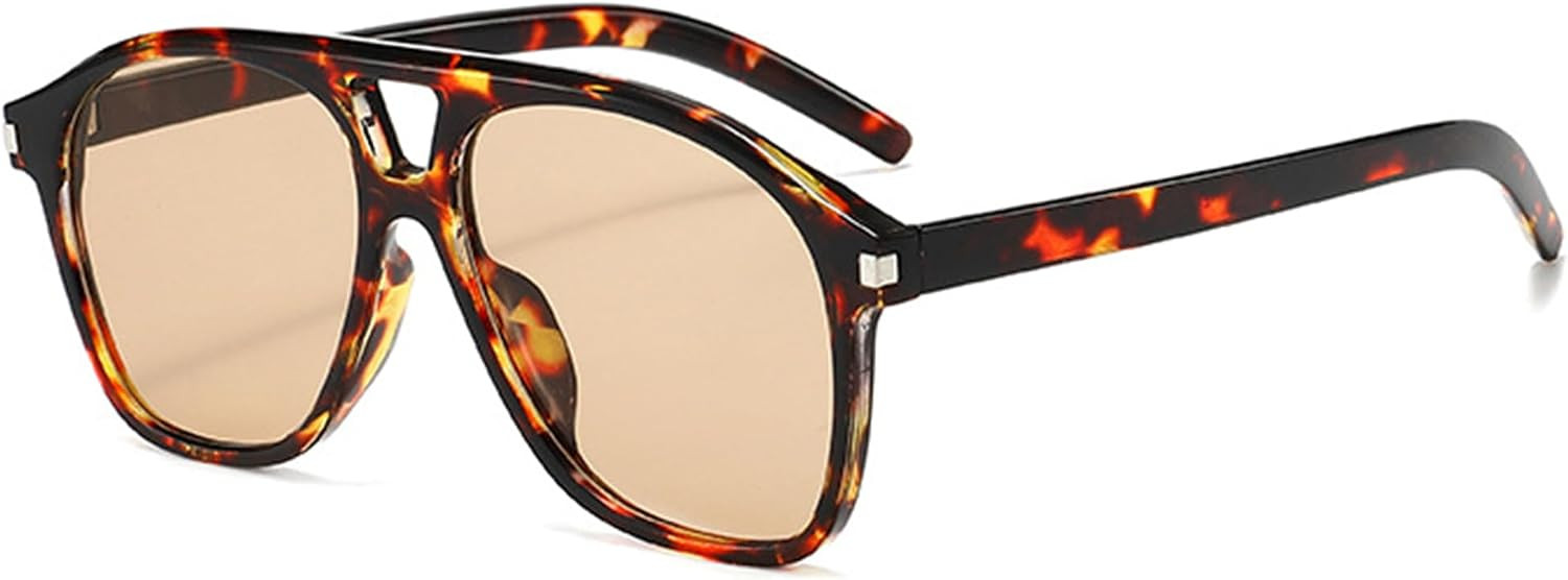 Melrose Vintage Oversized 70s Pilot Sunglasses Women Men Retro Double beam Classic Large Squared Frame glasses | Amazon (US)