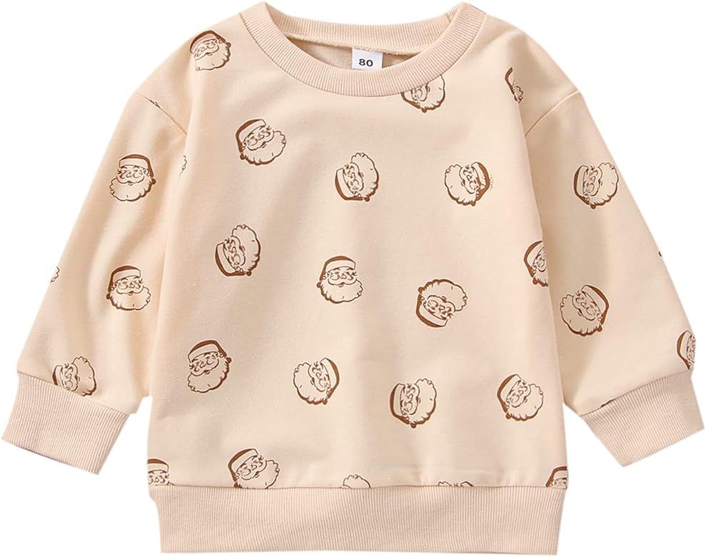 Toddler Baby Boy Girl Christmas Outfit Santa Claus Print Sweatshirt Long Sleeve Pullover Sweater Shi | Amazon (US)
