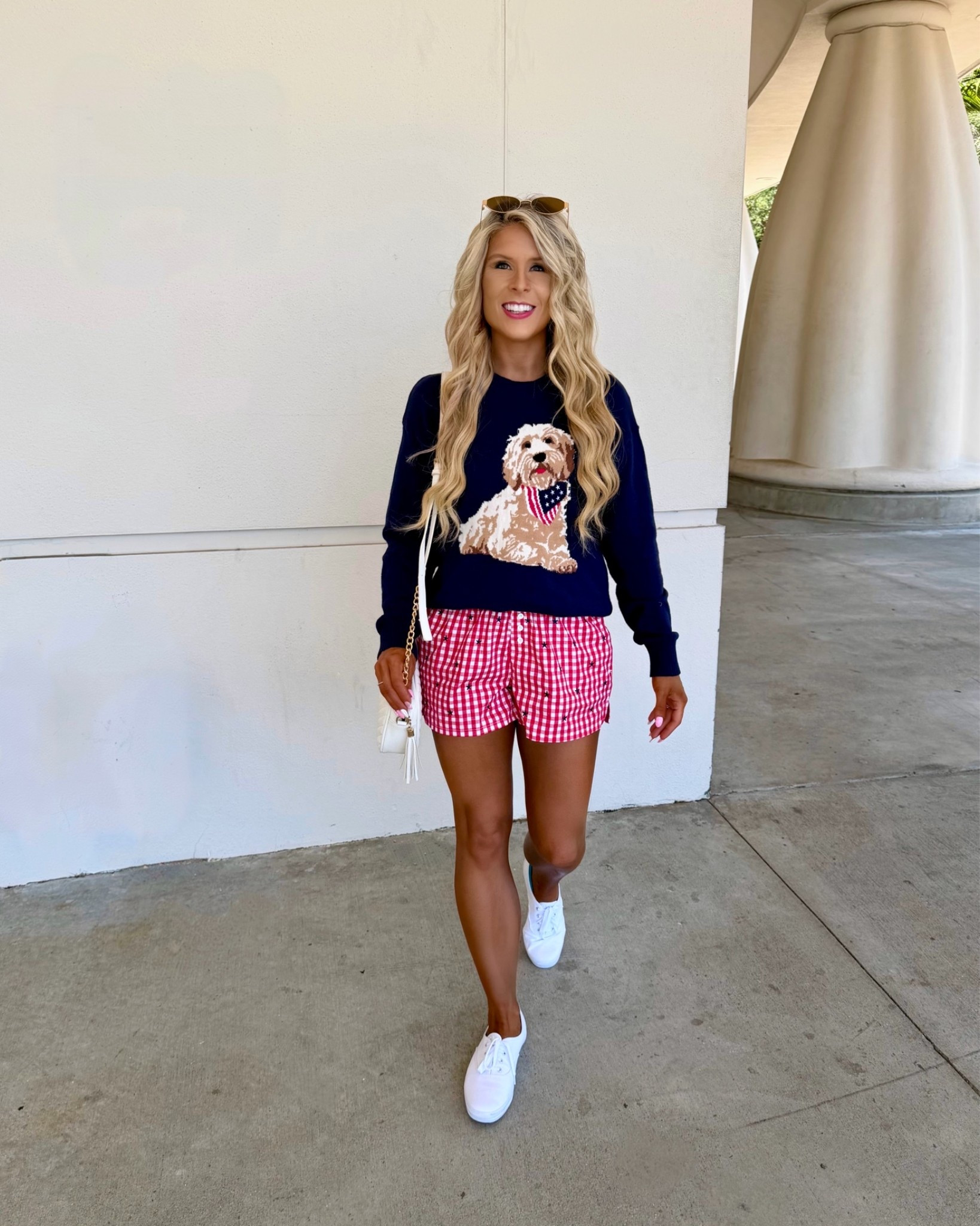 Memorial Day Outfit from @Target styled with a patriotic sweater + red gingham shorts! 

Patriotic outfit, golden doodle sweater, gingham boxers, Fourth of July outfit, July fourth outfit, Americana outfit, red white and blue outfit, dog mom outfit, vacation outfit, summer outfit

#LTKootd #LTKSaleAlert #LTKSeasonal