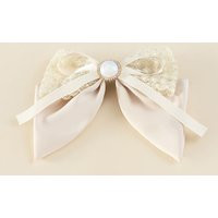 Sweet Elegant Pearl Decorated Mesh Lace Satin Hair Bow On French Barrette | Etsy (US)