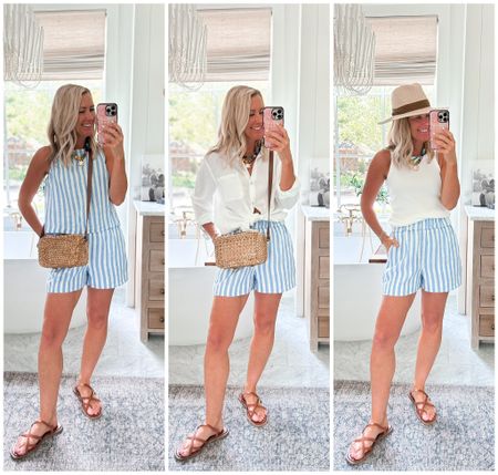 1 pair of shorts, 3 ways | What I Packed For 3 Weeks in Europe #sugarplumstyle #sugarplumtravels #europe 

Size 2 vest; size XS striped tank and shorts

#LTKOver40 #LTKTravel #LTKSeasonal