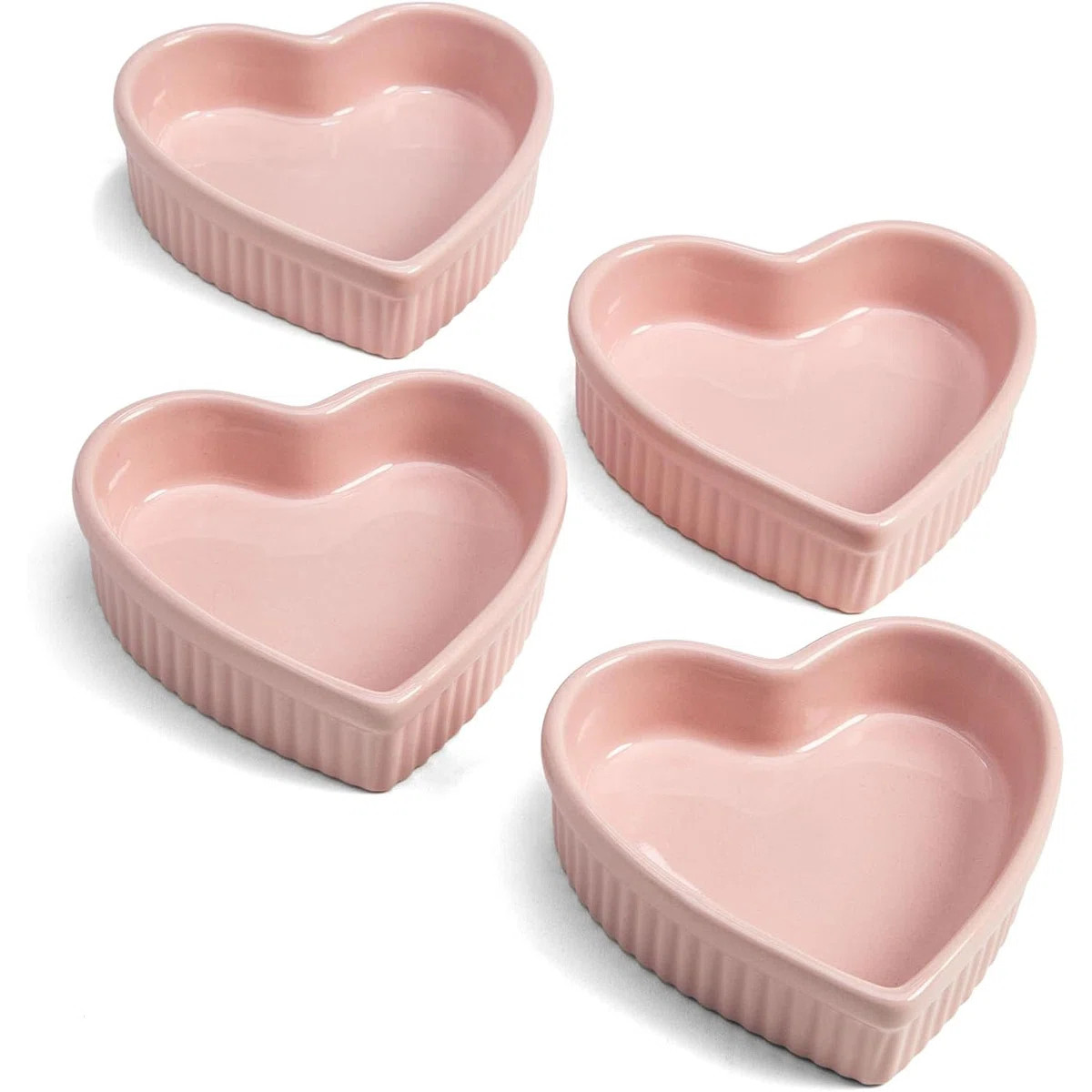 4-Piece Pink Heart Shaped Stoneware Ramekins - Oven & Dishwasher Safe, PFOA-Free Mini Baking Dish... | Wayfair North America