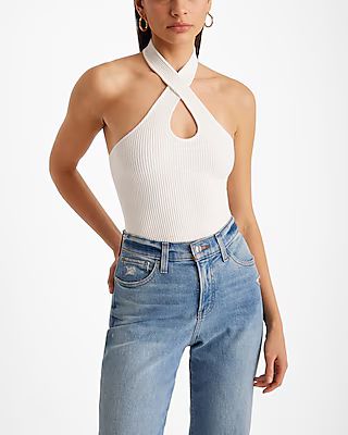 Ribbed Fitted Halter Cutout Sweater Tank | Express