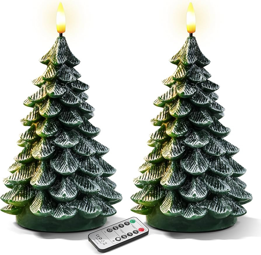 2Pcs Christmas Tree Flameless Candles with Remote and Timer,LED Candles Battery Operated,Real Wax... | Amazon (US)