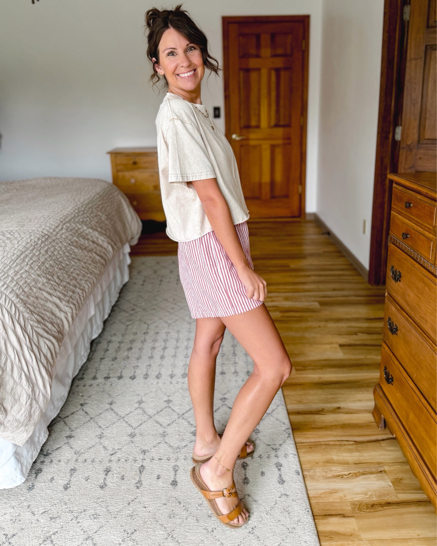 small in my tee shirt and small in my striped boxer shorts (I also own other prints in xs and like that fit too). My sandals are size 6.

#LTKPetite #LTKgrwm #LTKootd