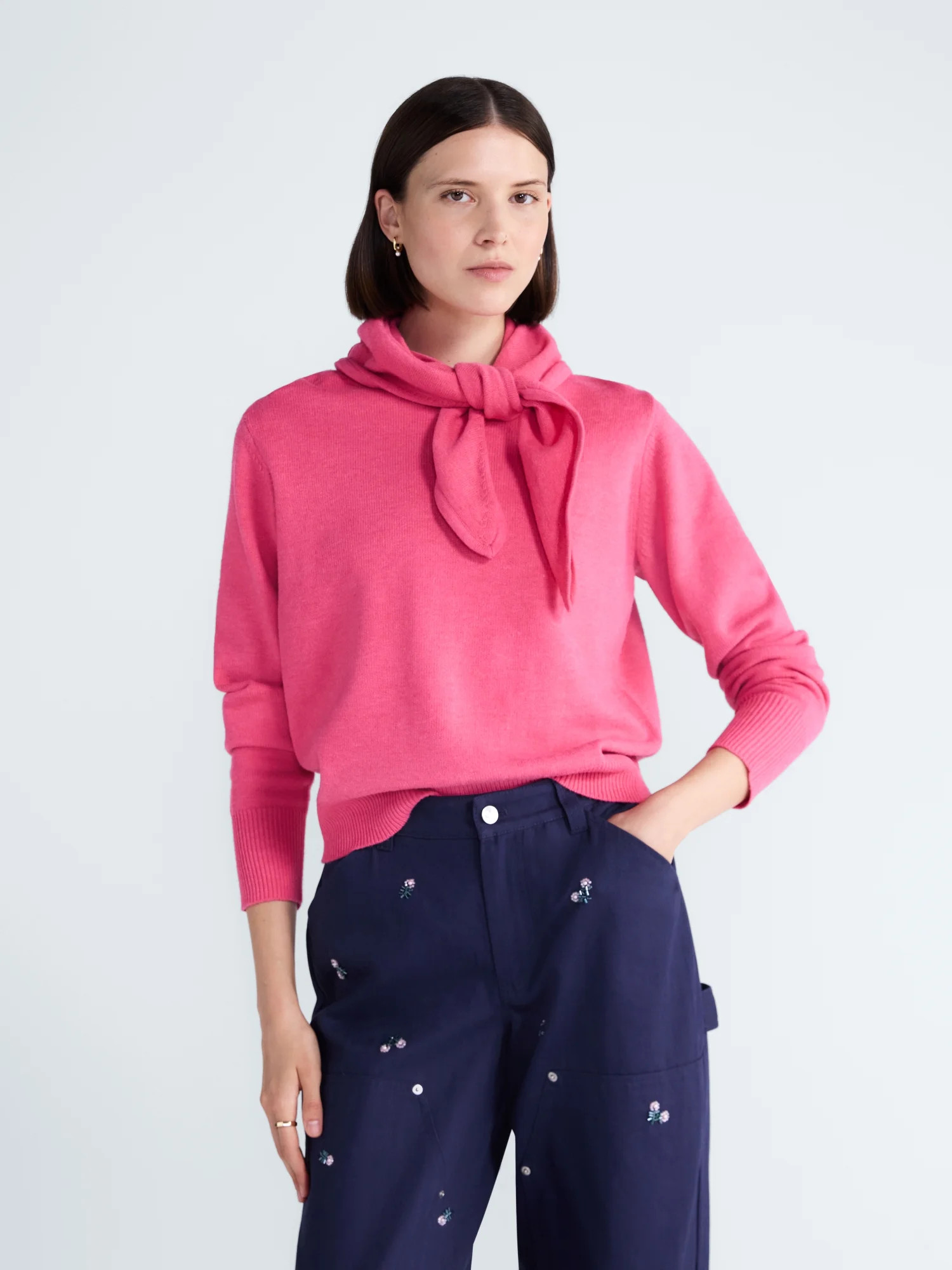 Free Assembly Women's and Women's Plus Cropped Crewneck Sweater with Scarf, Lightweight, Sizes XS-4X - Walmart.com | Walmart (US)