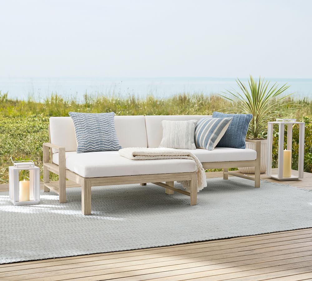 Indio FSC® Eucalyptus 2-Piece Loveseat Chaise Outdoor Sectional | Pottery Barn (US)