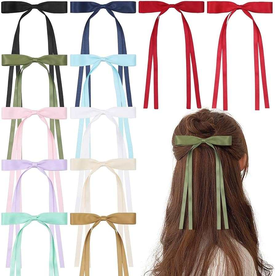 12 PCS Hair Bows for Women, Hair Ribbon Hair Bows with Long Tail Hair Bow clips Hair Barrettes fo... | Amazon (US)