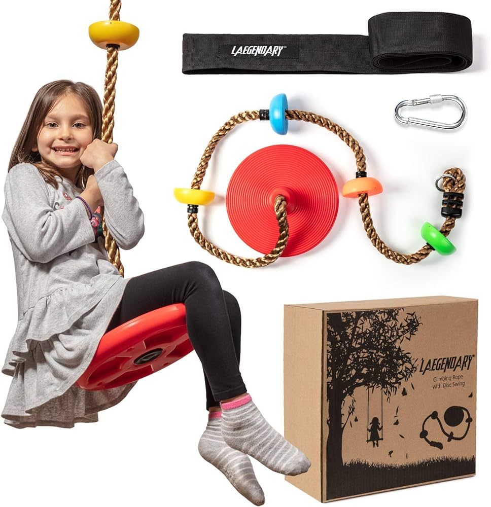 LAEGENDARY Tree Swing for Kids - Single Disk Outdoor Climbing Rope w/Platforms, Carabiner & 4 Ft ... | Amazon (US)