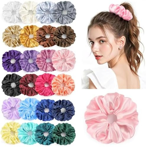 Hair Scrunchies Birthday Gifts for Women: 24Pcs Silk Satin Scrunchies for Women's Hair Stocking S... | Amazon (US)