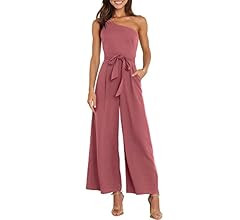 Caracilia Women's Summer Dressy One Shoulder Strap Tie Waist Zipper Back Wide Leg Jumpsuit Romper... | Amazon (US)