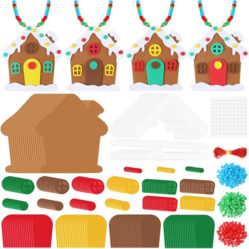 Yuxung 24 Sets Christmas Craft Kits for Kids DIY Christmas Gingerbread House Necklace Crafts Kit Xmas Foam Crafts for Kids Christmas Holiday Gifts Party Favor Classroom Activities | Amazon (US)