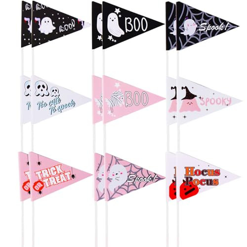 STKMELON 18Pcs Ghost Boo Halloween Pennant Flags Boo Basket Pennant Flags- Perfect for Halloween Decorations & Parties, Black&Pink | Amazon (US)